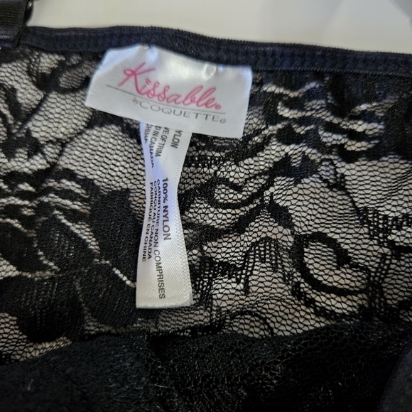 NEW Kissable by Coquette Black Rose Lace Corset Panty 4 Piece Set One Size - Picture 4 of 6